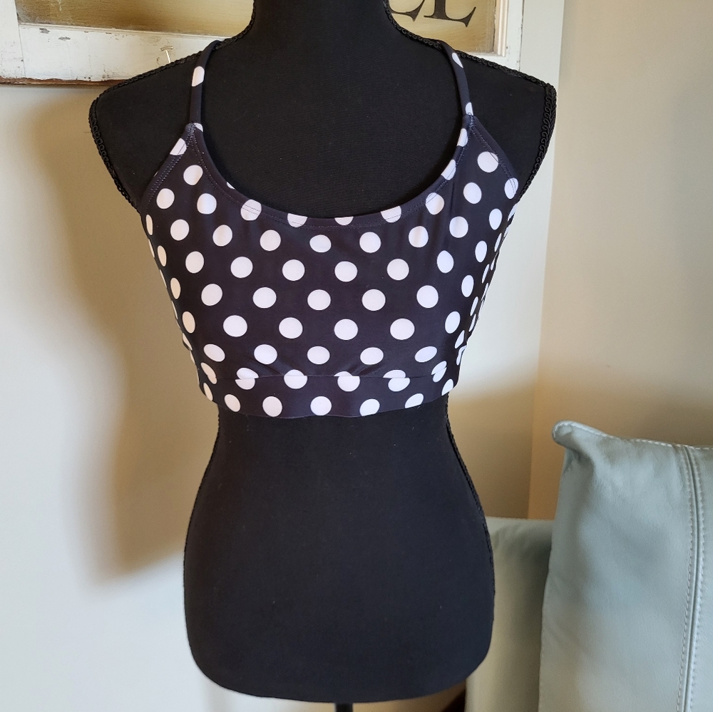 NBW Black and white polka dot cropped tank top/bikini top.